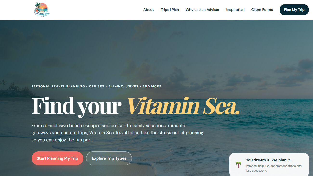 Vitamin Sea Travel homepage preview